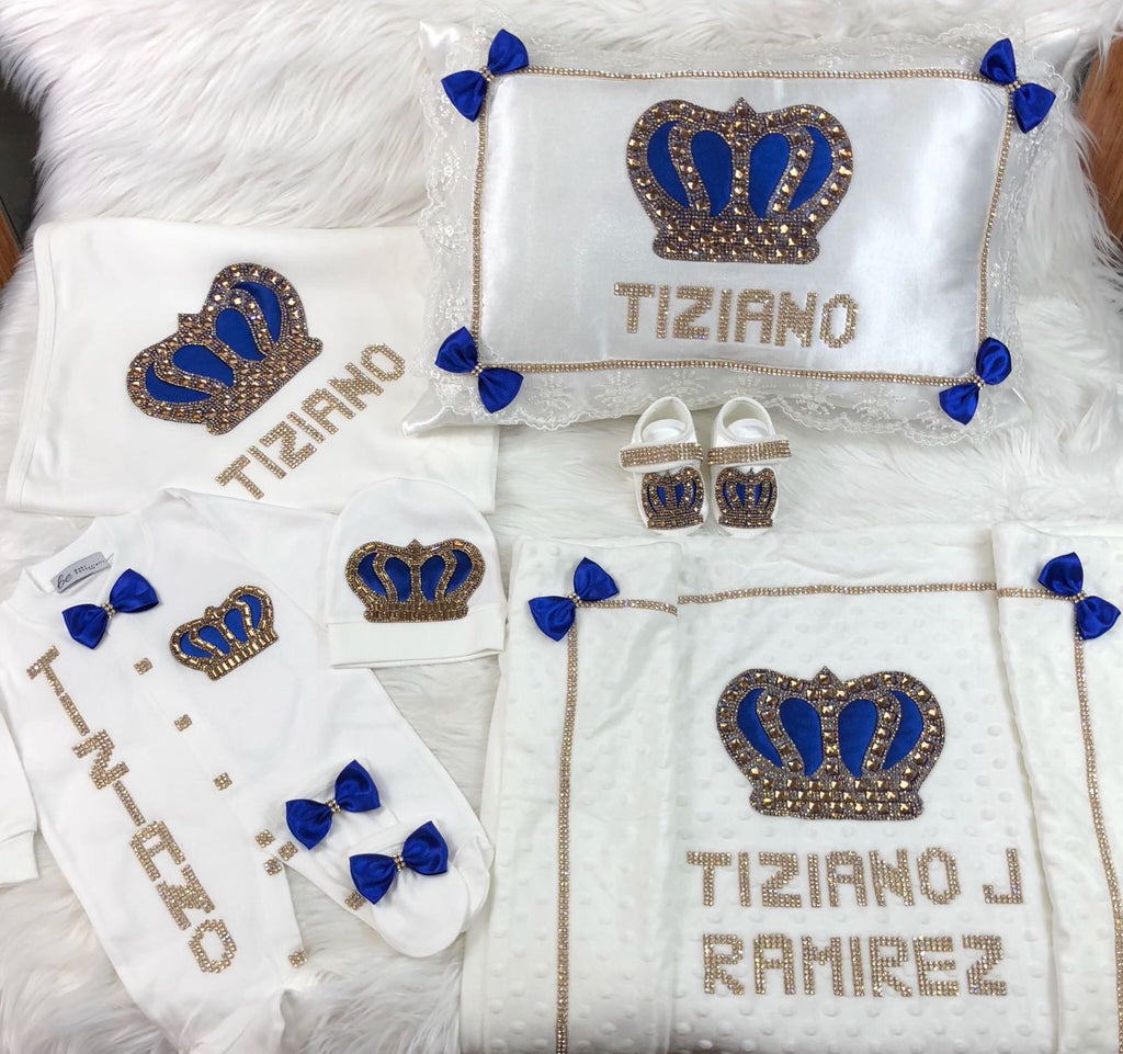 7  Pieces Royal Blue & Gold Large Crown - Baby Essentially