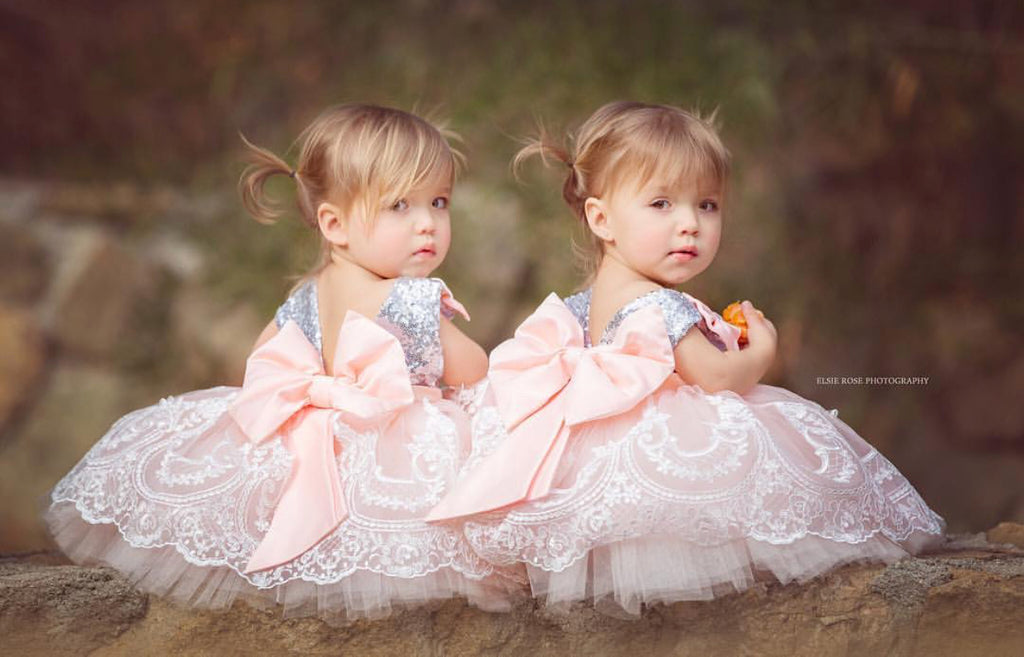 Alana  Dress Silver & Peach - Baby Essentially