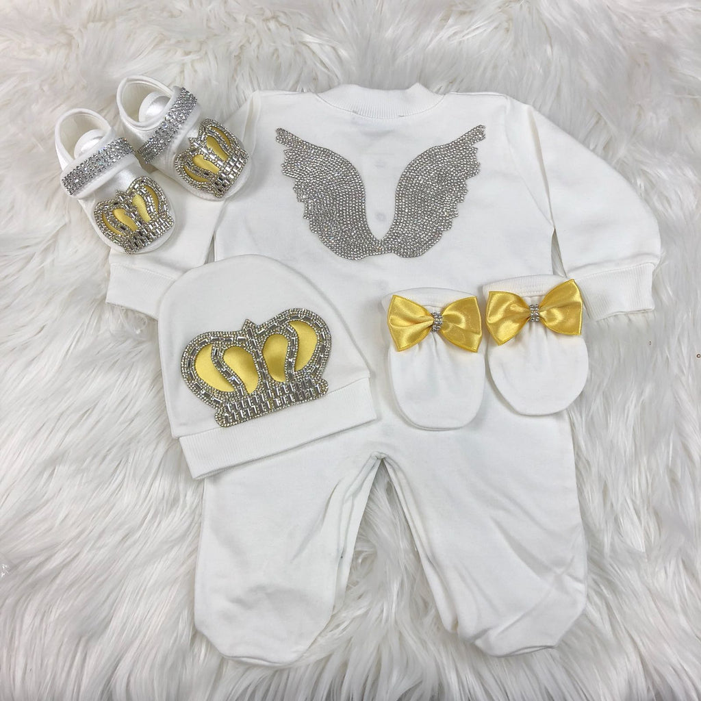 4 Pieces Set Yellow Angel Wings - Baby Essentially