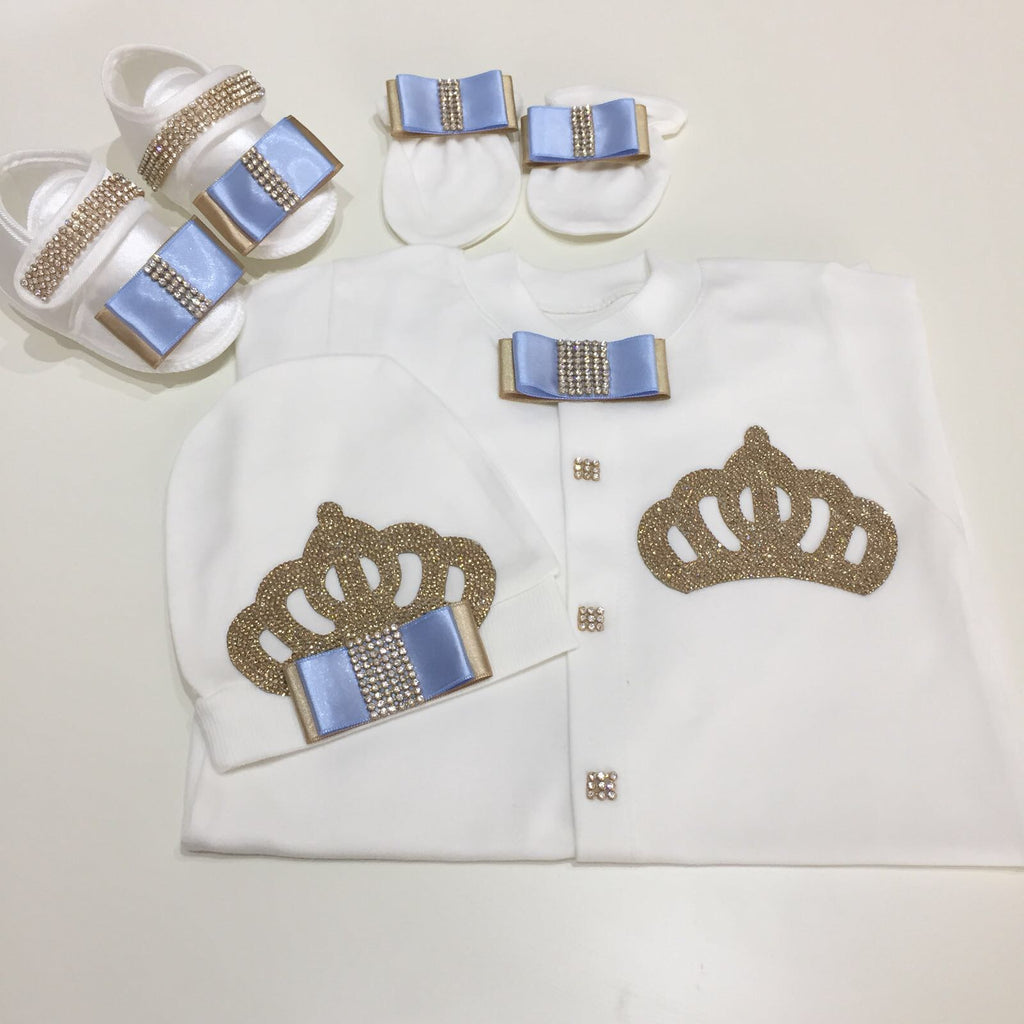 4  Pieces Prince Set Baby Blue & Gold - Baby Essentially