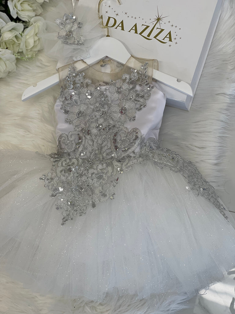 Gianna Dress White & silver - Baby Essentially